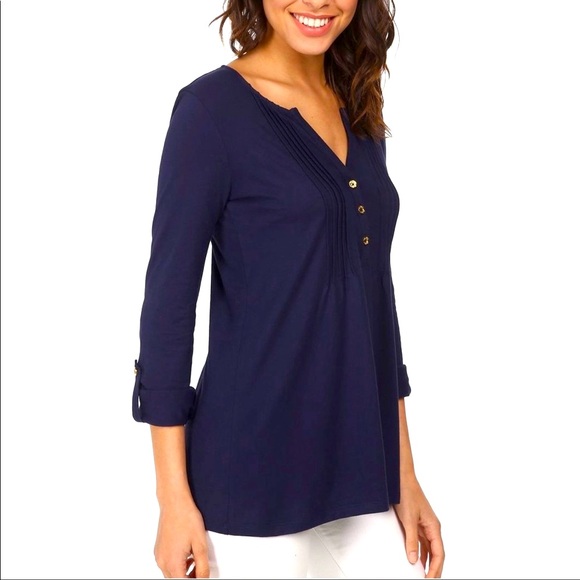 Lilly Pulitzer cotton navy Dorothy top - Picture 2 of 10